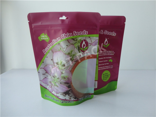Self Adhesive Plastic Stand Up Pouch Bags With Tear Notch Hot Laminating