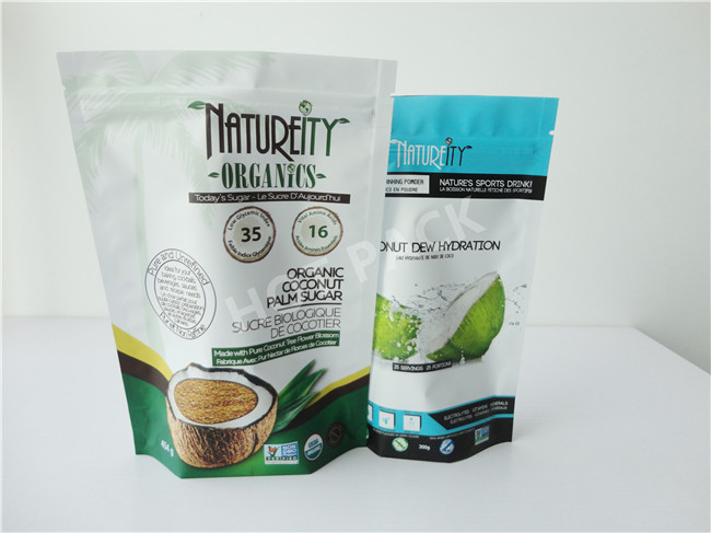 Foode Grade Plastic Stand Up Pouches For Organic Coconut Sucre / Sugar