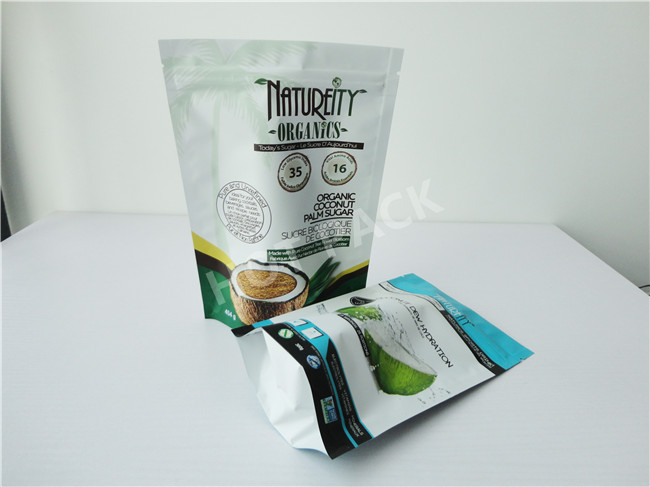 Foode Grade Plastic Stand Up Pouches For Organic Coconut Sucre / Sugar