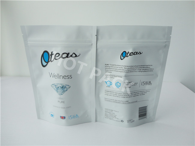 Organic Matte Black Printed Stand Up Pouches , 100g - 1000g Tea Packaging Pouch