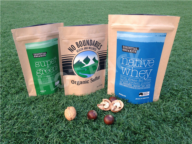 Coconut Sugar Kraft Brown Paper Bags With Zipper Foil Lined , Resealable Food Pouches