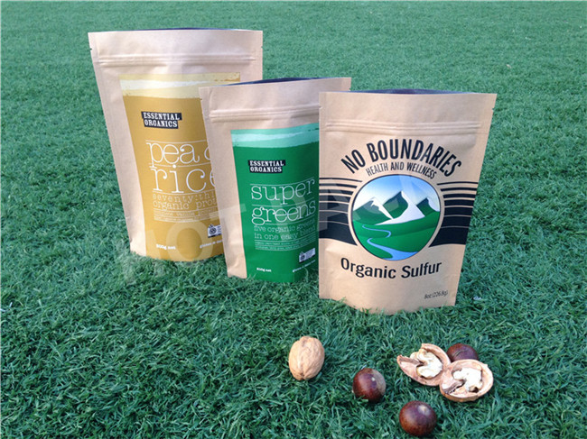 Coconut Sugar Kraft Brown Paper Bags With Zipper Foil Lined , Resealable Food Pouches