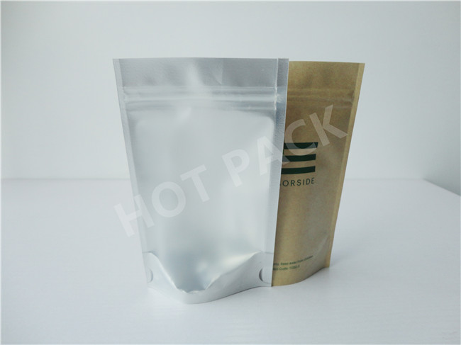 Ziplock Kraft Stand Up Pouches With Tear Notch For Raw Organic Cacao / Nut / Butter