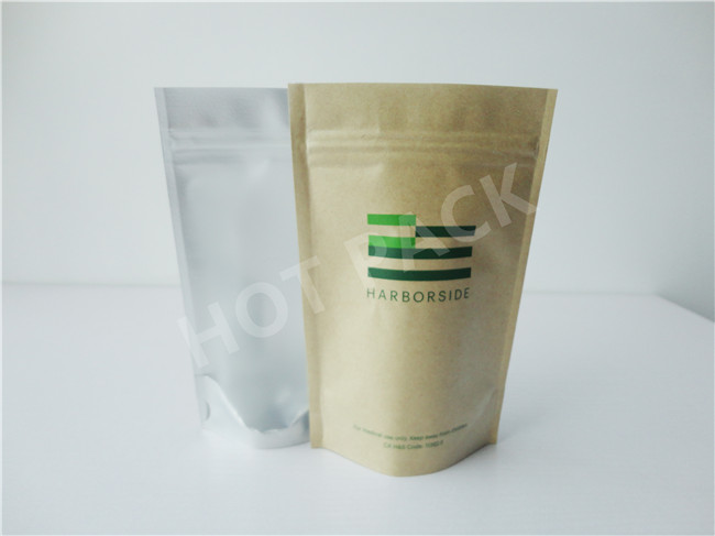 Ziplock Kraft Stand Up Pouches With Tear Notch For Raw Organic Cacao / Nut / Butter