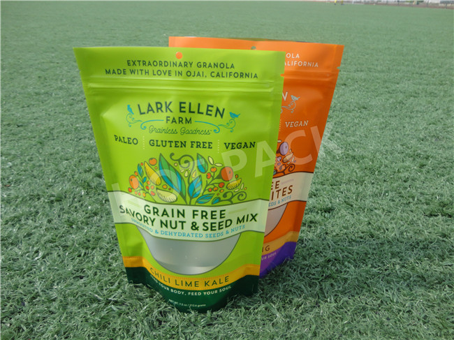 Eco Friendly Kraft Stand Up Pouches With Clear Window For Peanut / Brownie Cooikes
