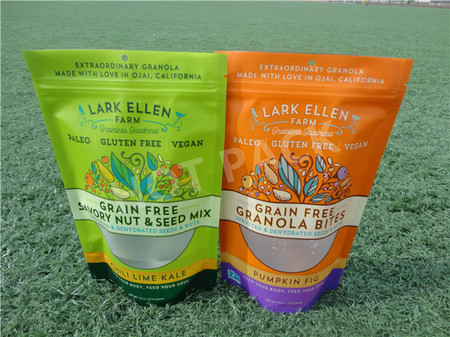 Eco Friendly Kraft Stand Up Pouches With Clear Window For Peanut / Brownie Cooikes