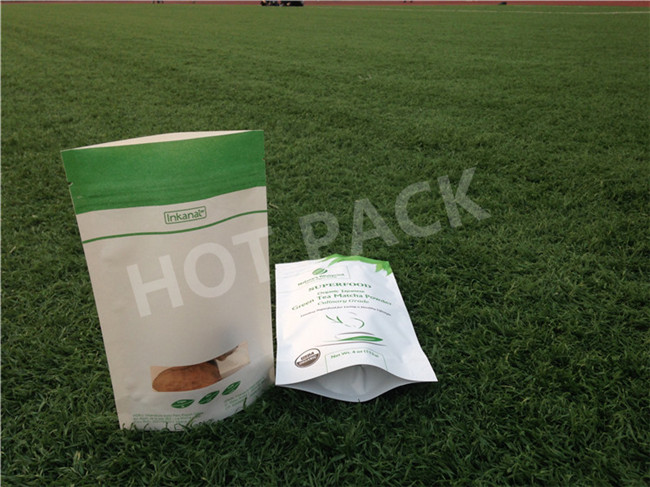 Custom Printed White Kraft Stand Up Pouches , Flat Pouch Food Packaging Bags