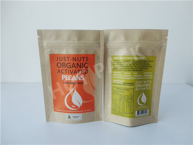 Customized Printing Matte Black Kraft Stand Up Pouches Food Pouch With Valve