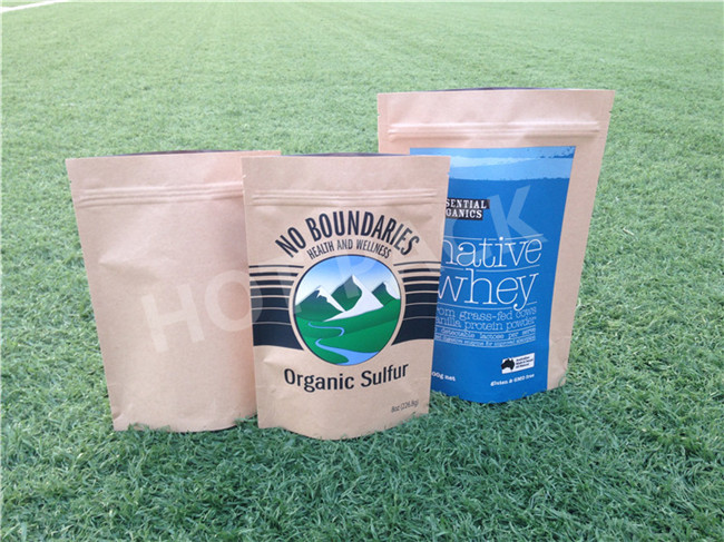 Stand Up Kraft paper Pouches Food Grade For Packaging Coffee Beans