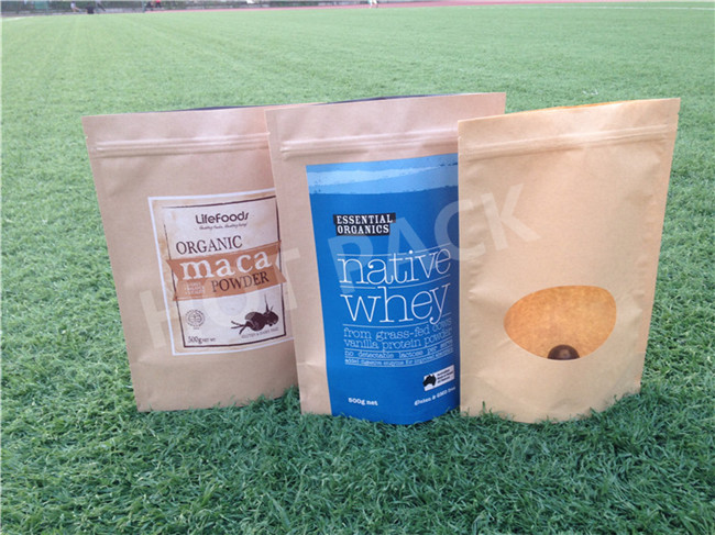 Stand Up Kraft paper Pouches Food Grade For Packaging Coffee Beans