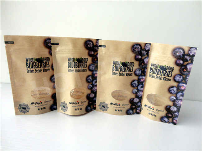 Dry Food Packaging Custom Printed Kraft Paper Stand Up Pouch For Blueberry
