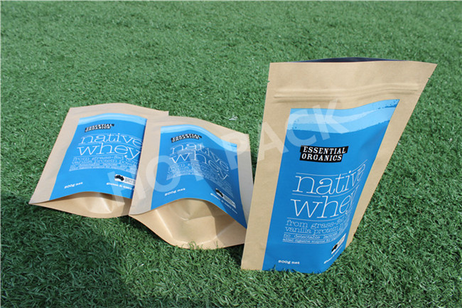 Heat Seal White Kraft Paper Doypack Stand Up Pouch With Ziplock
