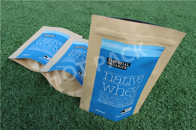 Heat Seal White Kraft Paper Doypack Stand Up Pouch With Ziplock