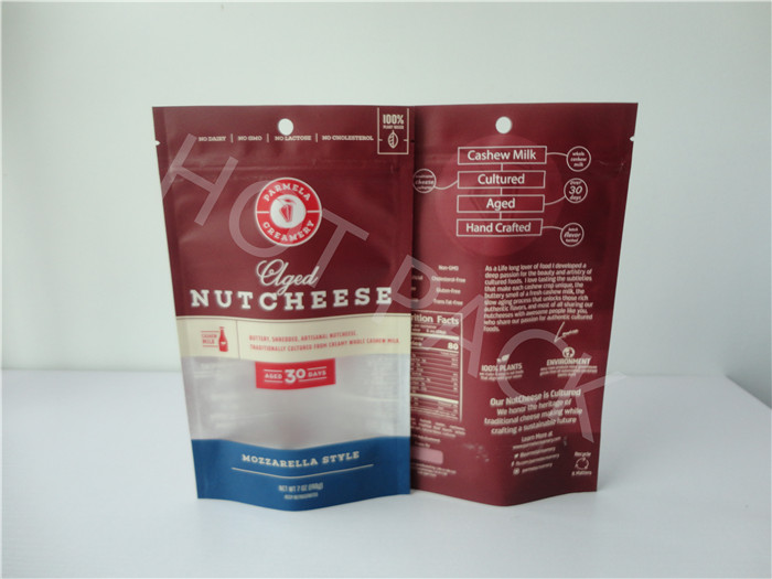 Kraft Stand Up Pouches Ziplock Food Packaging Bag For Nut Cheese