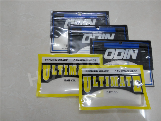 Custom Printed Stand Up Fishing Worm Bag , Plastic Fishing Worm Binders