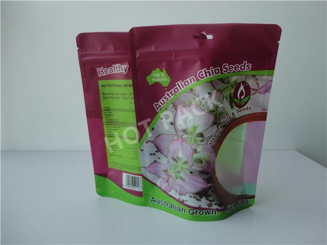 Self Adhesive Plastic Stand Up Pouch Bags With Tear Notch Hot Laminating