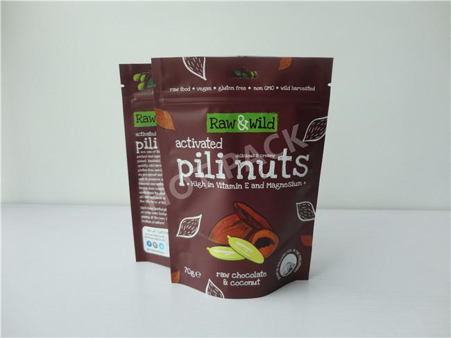 Plastic Stand Up Pouch Bags For 70g Raw Chocolate / Coconut Brown Color Leak Proof