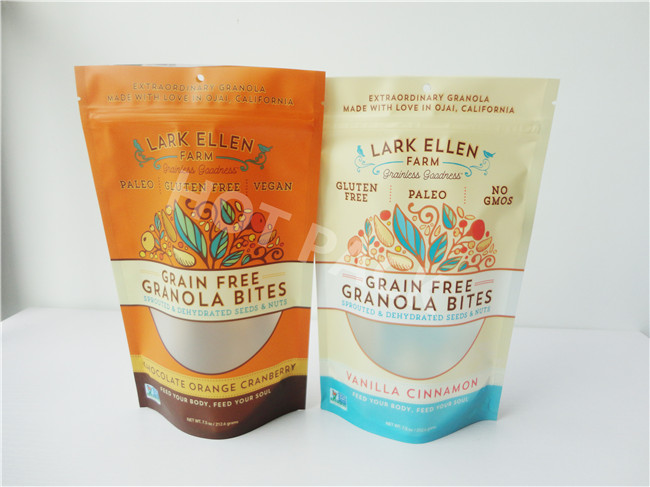 Grain / Oatmeal / Fig Plastic Stand Up Pouches With Clear Window Custom Printed