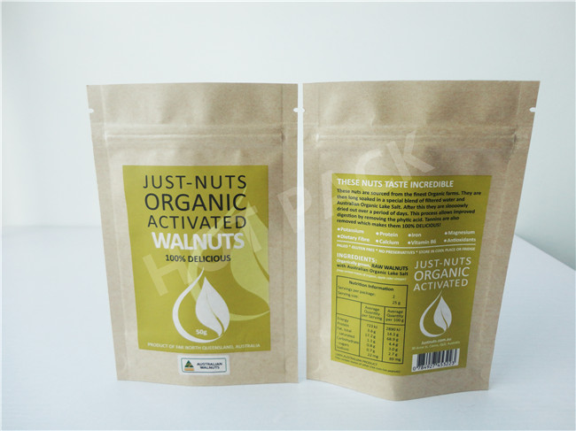 Natural Kraft Paper Stand Up Packaging Bags For Dry Fruits / Food Snack