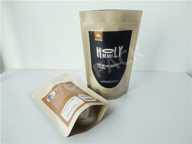 Stand Up Zip Lock Kraft Paper Snack Packaging Bags For Potato Chips Non Toxic