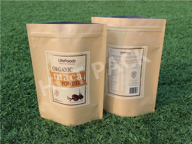 Kraft Paper Stand Up Powder Packaging Bags , Aluminium Foil Zip Lock Bags
