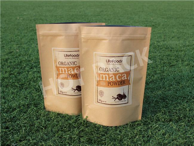 Kraft Paper Stand Up Powder Packaging Bags , Aluminium Foil Zip Lock Bags