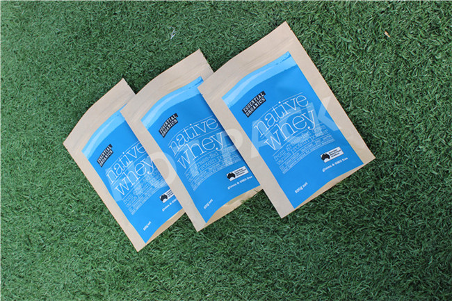 Food Grade Free Standing Powder Packaging Bags Kraft Paper Foil Zip Lock