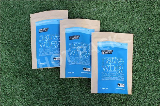 Food Grade Free Standing Powder Packaging Bags Kraft Paper Foil Zip Lock