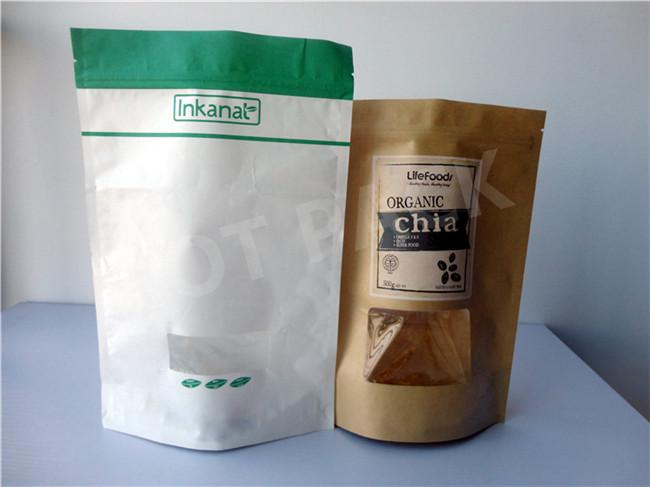 Clear Resealale Plastic Podwer Stand Up Packaging Bags Food Grade Biodegradable