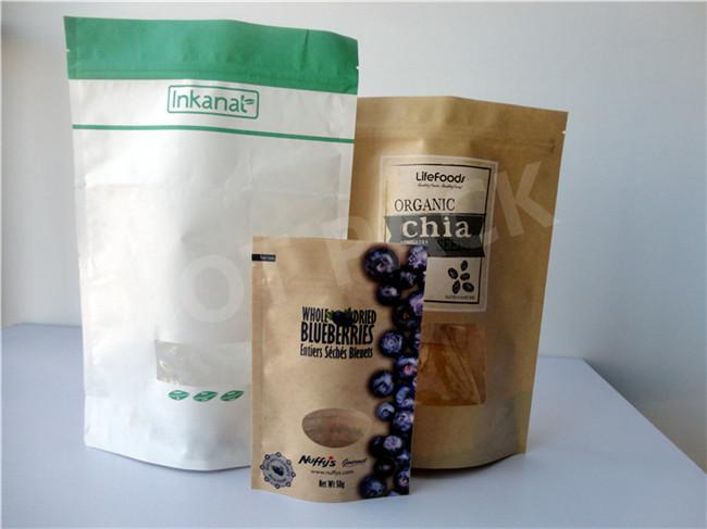 Clear Resealale Plastic Podwer Stand Up Packaging Bags Food Grade Biodegradable