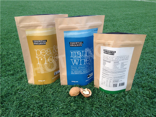 Kraft Paper Stand Up Powder Packaging Pouch Bags For Organic Coconut / Sugar Powder