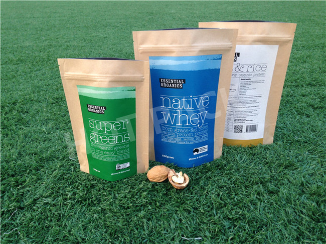 Kraft Paper Stand Up Powder Packaging Pouch Bags For Organic Coconut / Sugar Powder