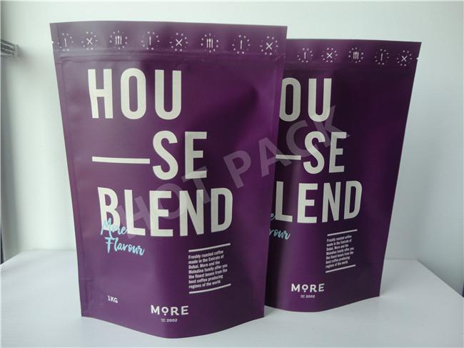 Laminated Ziplock Printed Stand Up Kraft Paper Packaging Bags For Coffee Beans
