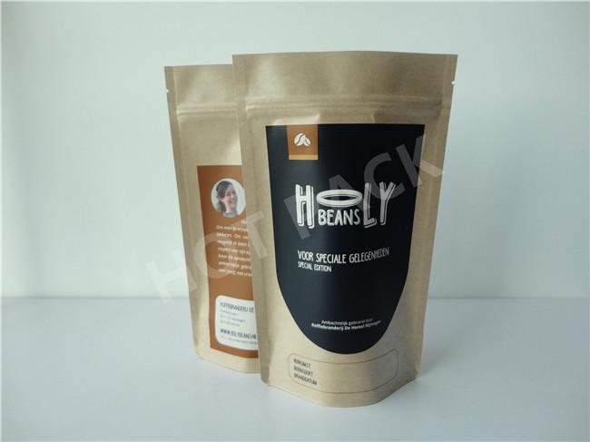 Brown Kraft Paper Stand Up Packaging Coffee Bags Personalized Design Durable