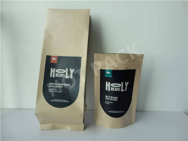 Brown Kraft Paper Stand Up Packaging Coffee Bags Personalized Design Durable