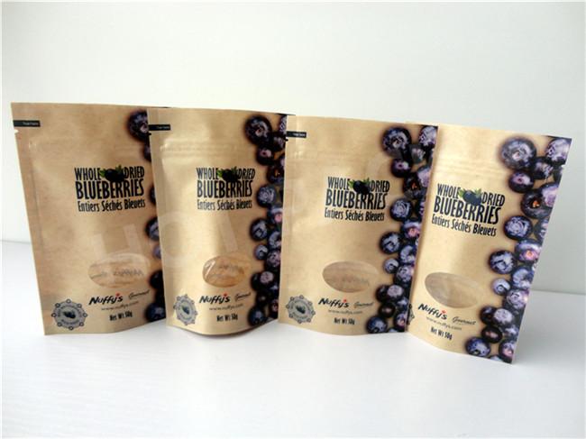 Dry Food Packaging Custom Printed Kraft Paper Stand Up Pouch For Blueberry