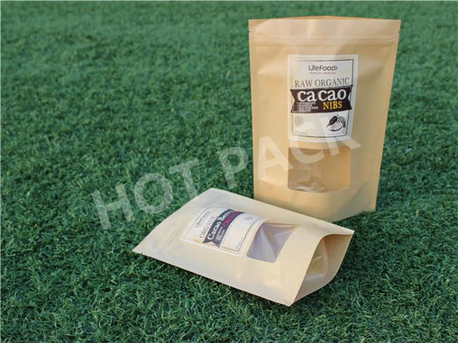 Resealable Stand Up Kraft Paper Pouch Food Packaging Bag With Window