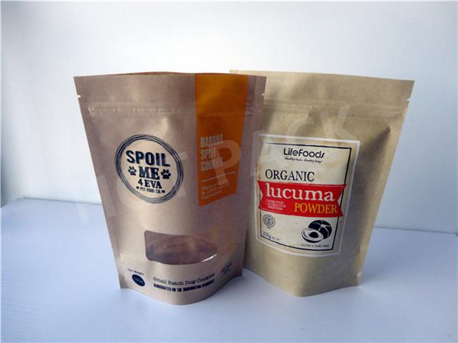 Stand Up Pouch Kraft Paper Food Packaging Bags With Clear Window