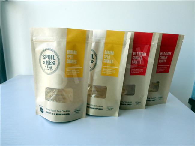 Customized Doypack Brown Kraft Paper Stand Up Pouch With Square Window