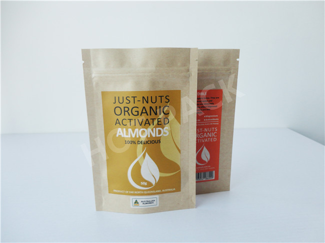 Small Stand Up Bags And Pouches , Brown Kraft Paper Almonds Packaging Bags