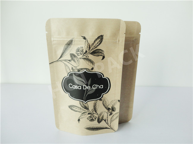 Mineral Cosmetics Kraft Paper Stand Up Pouches With Ziplock And Tear Notch