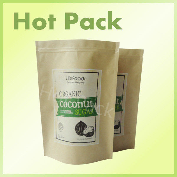 custom printed ziplock stand up kraft paper bag for coconut sugar